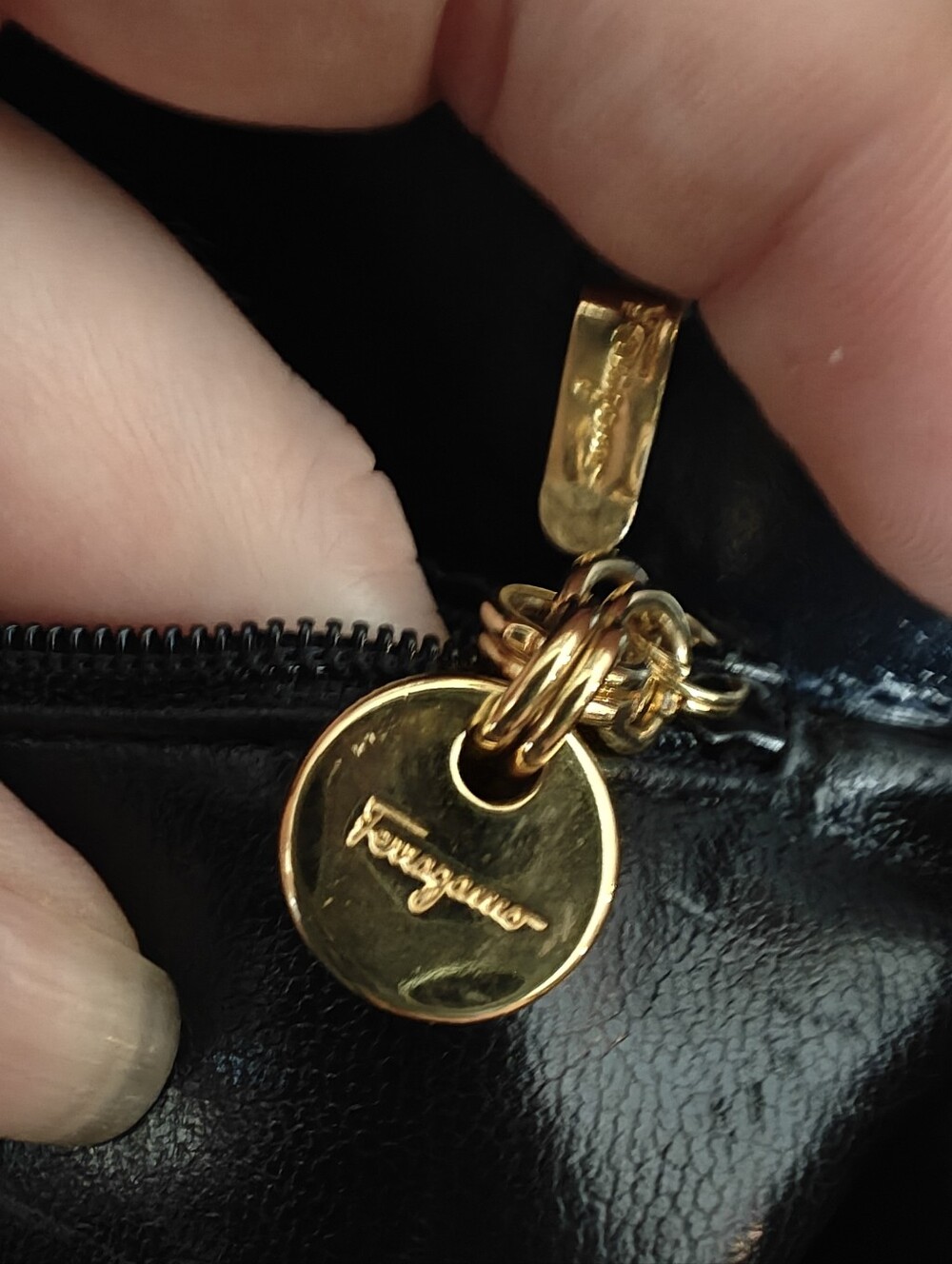 Salvatore Ferragamo Gancini Small Leather Hand Bag - Black with Gold Hardware - Picture 14 of 16